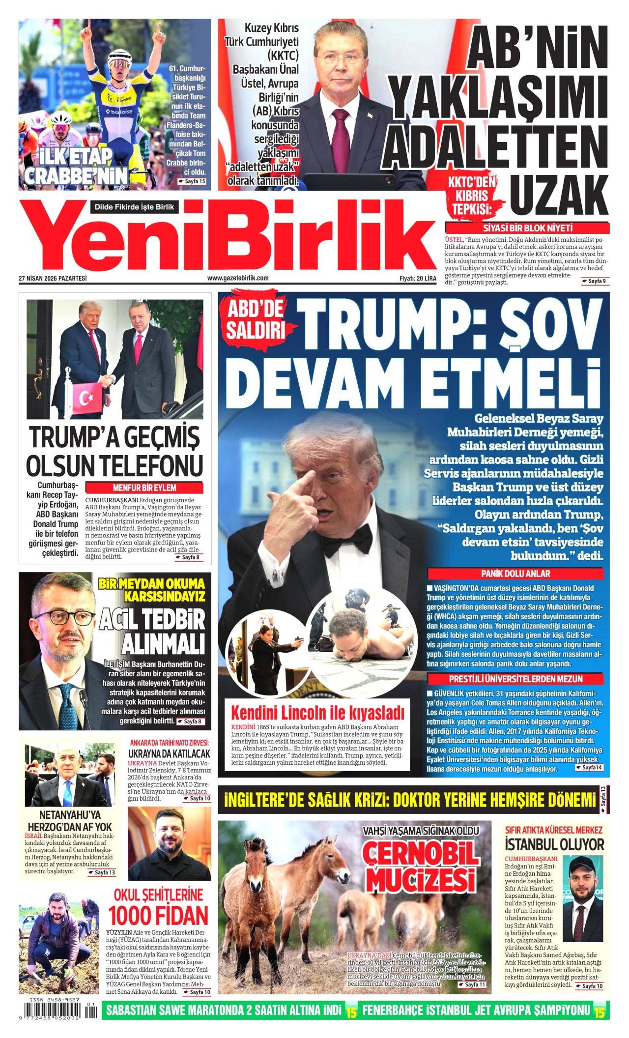 Yeni Birlik Gazetesi Gazete Manşeti