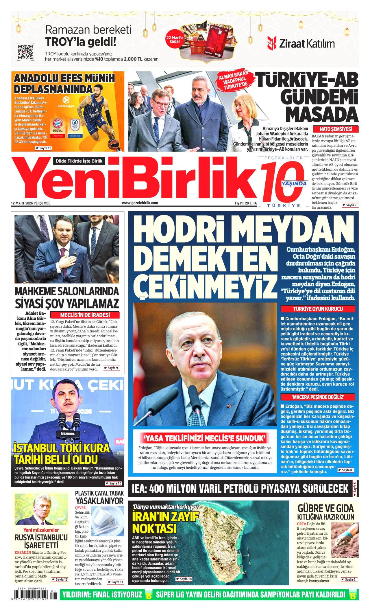 Yeni Birlik Gazete Manşeti