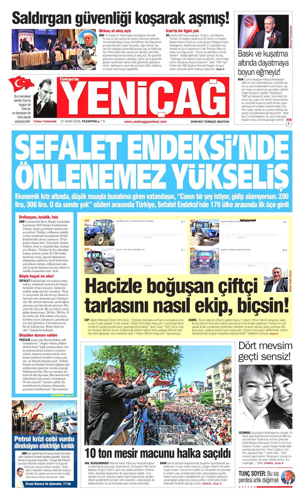 Yeniçağ Gazetesi Gazete Manşeti